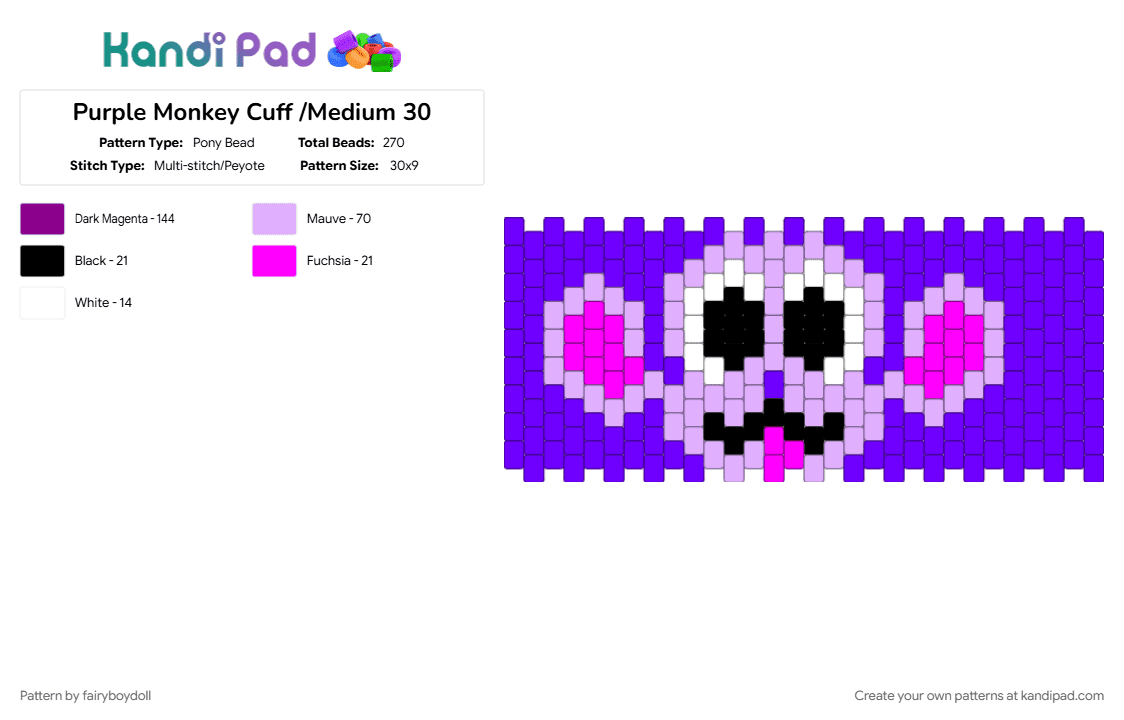 Purple Monkey Cuff /Medium 30 - Pony Bead Pattern by fairyboydoll on Kandi Pad - cuff, monkey, pink, purple