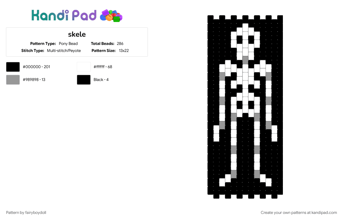 Skeleton Panel Halloween Wall Decoration - Pony Bead Pattern by fairyboydoll on Kandi Pad - halloween, skeleton, spooky