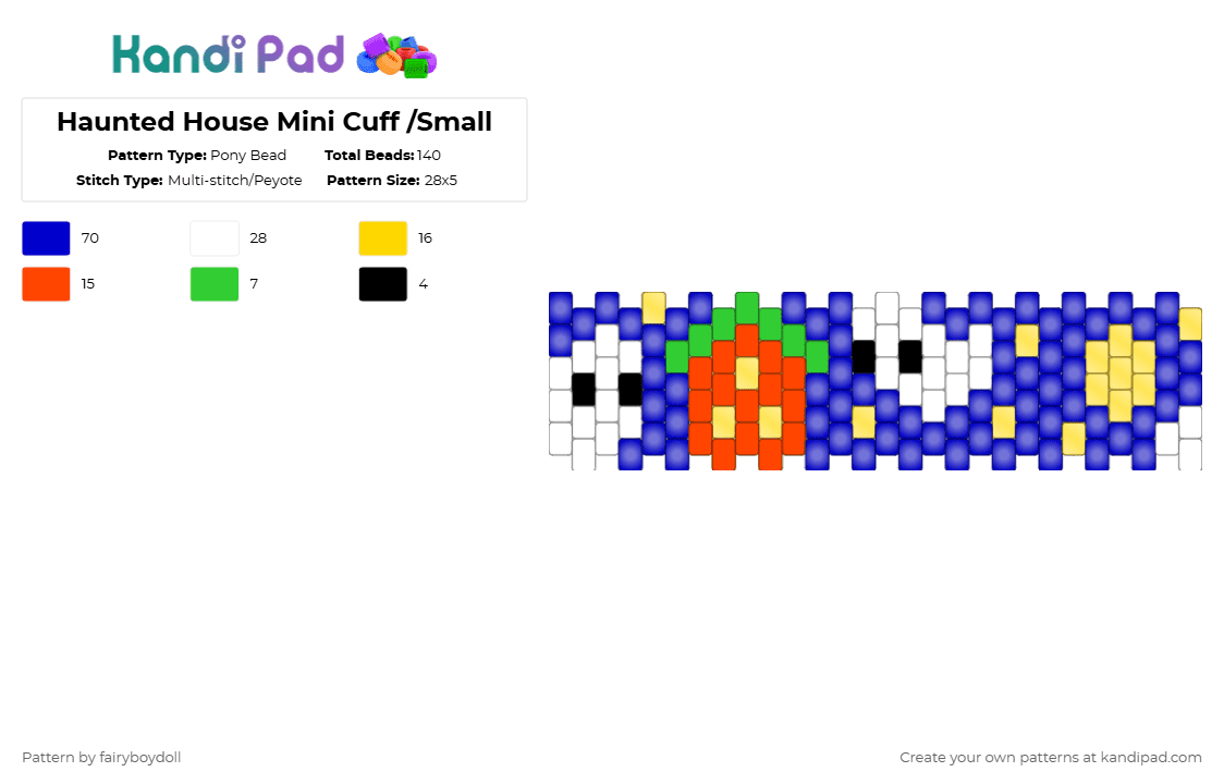 Haunted House Mini Cuff /Small 28 - Pony Bead Pattern by fairyboydoll on Kandi Pad - purple,ghost,house,haunted,halloween,spooky