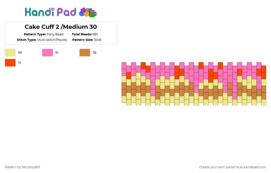 Cake Cuff 2 /Medium 30 - Pony Bead Pattern by fairyboydoll on Kandi Pad - pink,yellow,cake,sweets,food