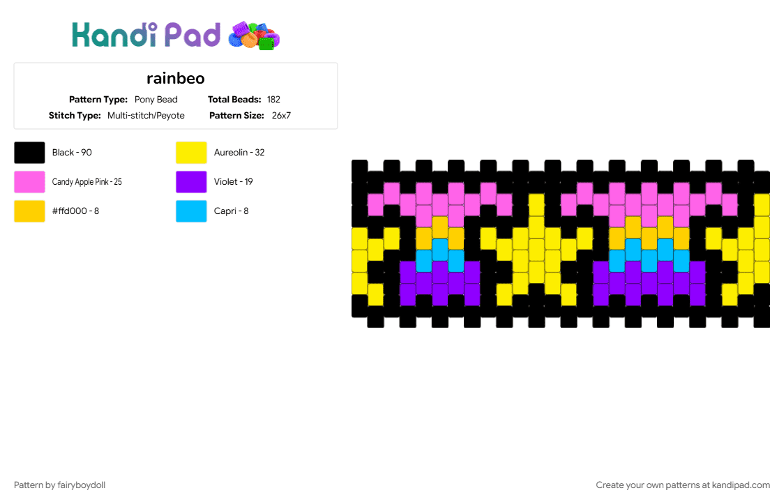 Shooting Star Cuff /Small 26 - Pony Bead Pattern by fairyboydoll on Kandi Pad - rainbow, star