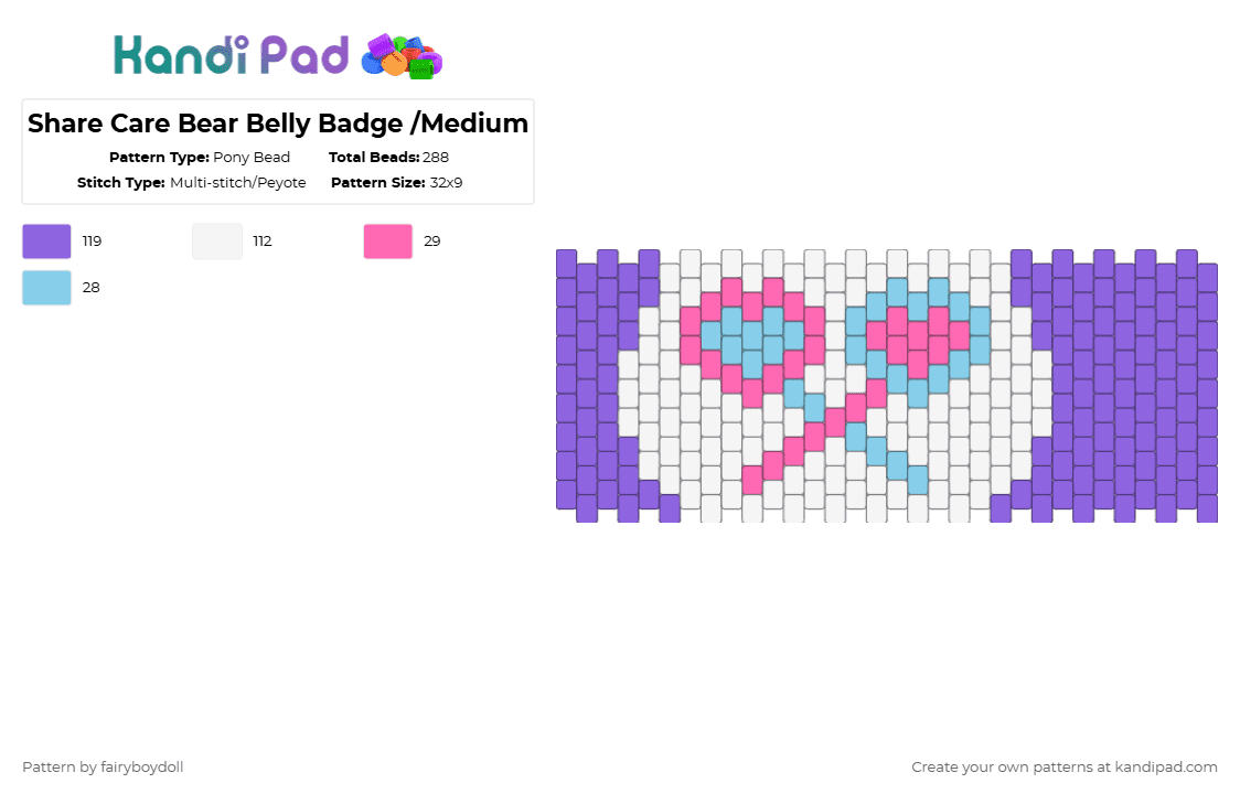 Share Care Bear Belly Badge /Medium 32 - Pony Bead Pattern by fairyboydoll on Kandi Pad - purple,care bear,belly badge,share,lollipop