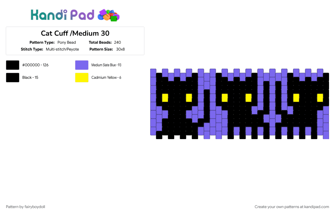 Cats Cuff /Medium 30 - Pony Bead Pattern by fairyboydoll on Kandi Pad - blue, cat