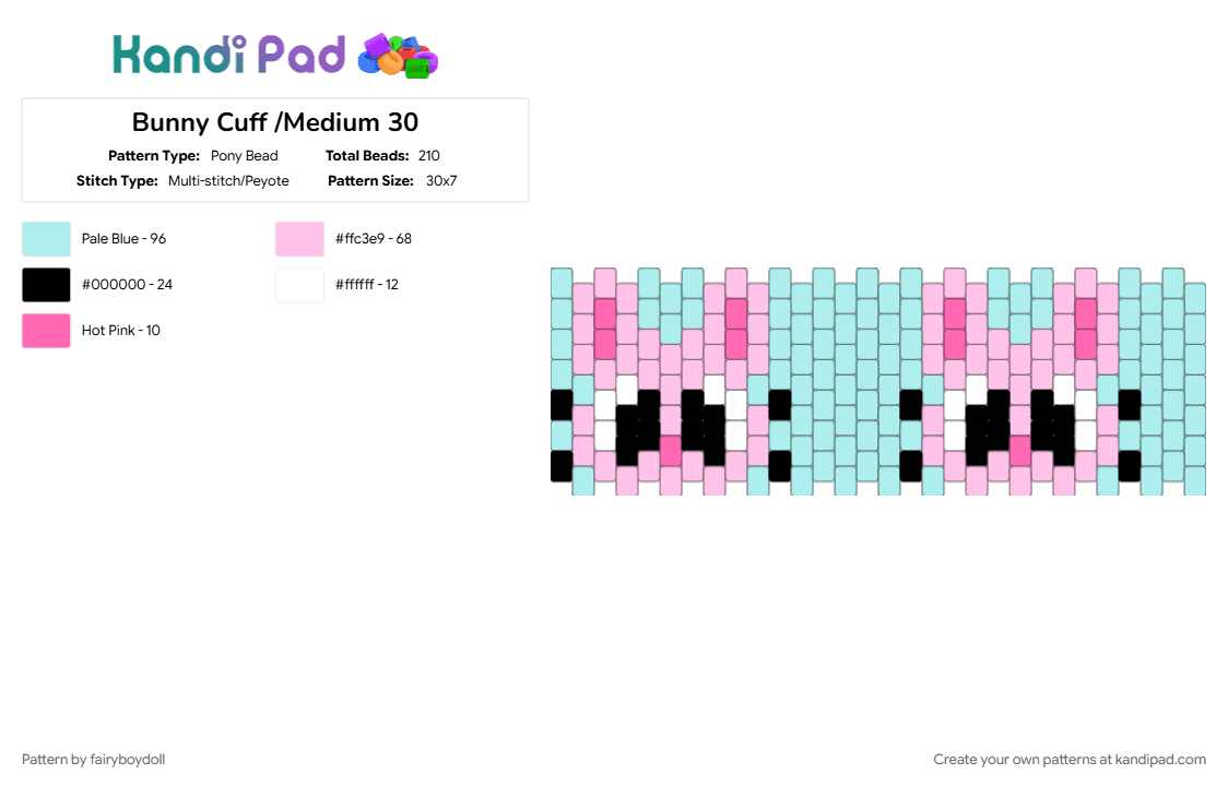 Bunny Cuff /Medium 30 - Pony Bead Pattern by fairyboydoll on Kandi Pad - bunny, light blue, pink