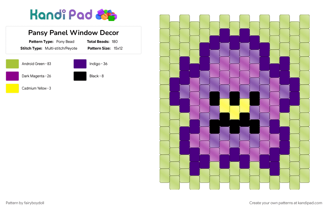 Pansy Panel Window Decor - Pony Bead Pattern by fairyboydoll on Kandi Pad - decor, flower, green, panel, pansy, purple