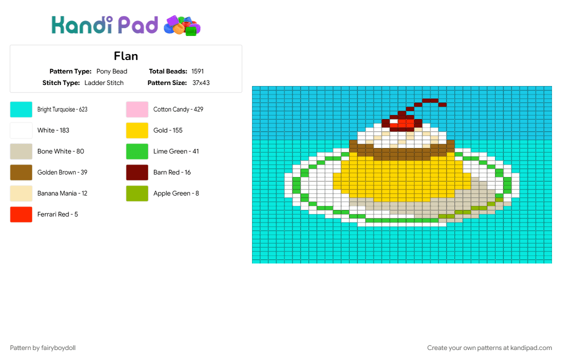 Flan Panel (Remix) - Pony Bead Pattern by fairyboydoll on Kandi Pad - dessert, flan, panel, pudding