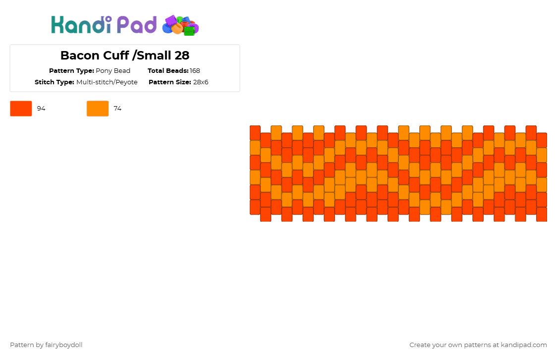 Bacon Cuff /Small 28 - Pony Bead Pattern by fairyboydoll on Kandi Pad - red,orange,bacon,food,breakfast,meat