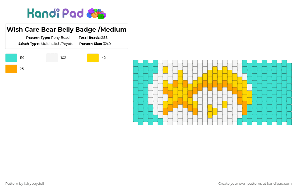 Wish Care Bear Belly Badge /Medium 32 - Pony Bead Pattern by fairyboydoll on Kandi Pad - light blue,care bear,belly badge,shooting star,star,wish