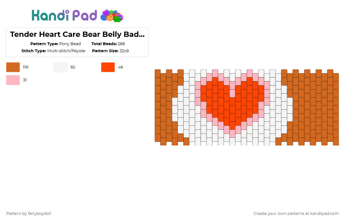 Tender Heart Care Bear Belly Badge /Medium 32 - Pony Bead Pattern by fairyboydoll on Kandi Pad - orange,heart,care bear,belly badge