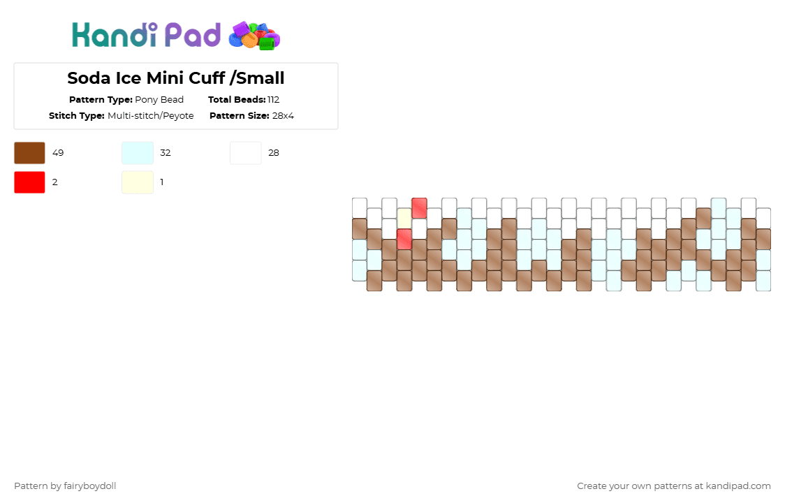 Soda Ice Mini Cuff /Small 28 - Pony Bead Pattern by fairyboydoll on Kandi Pad - white,red,soda,food,drink,ice