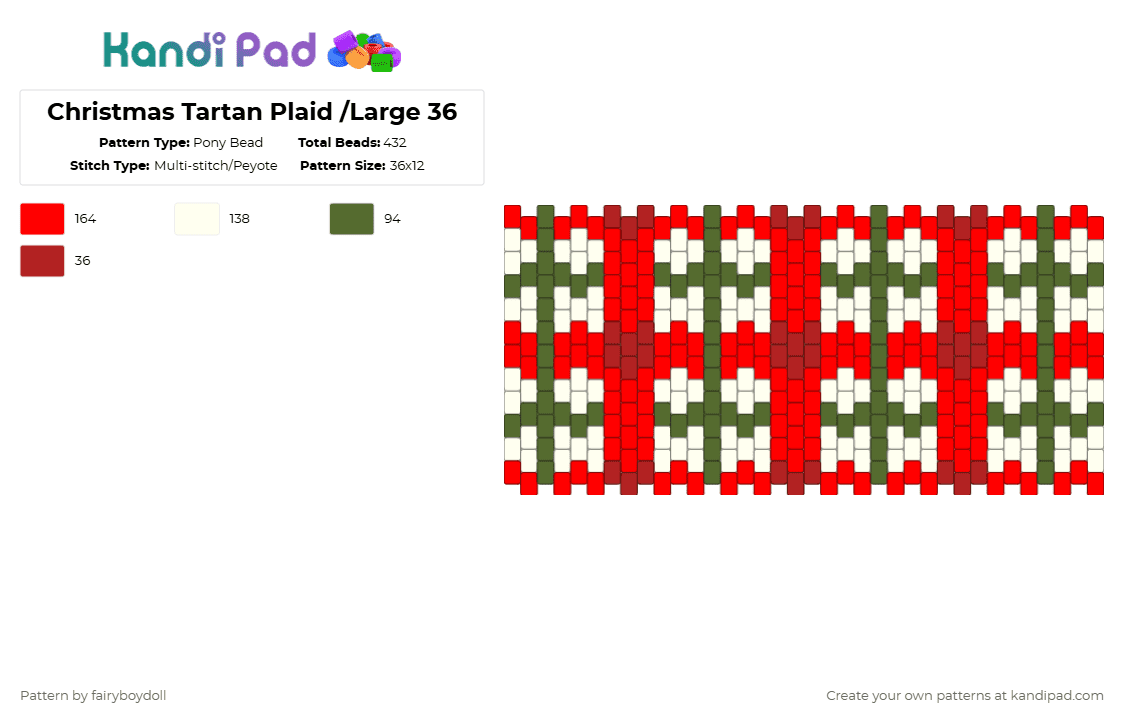 Christmas Tartan Plaid /Large 36 - Pony Bead Pattern by fairyboydoll on Kandi Pad - red,gold,christmas,plaid,tartan