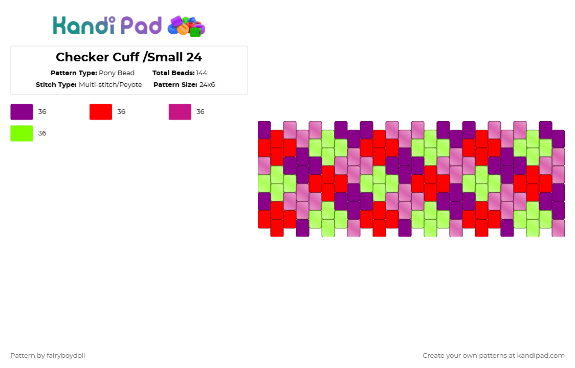 Checker Cuff /Small 24 - Pony Bead Pattern by fairyboydoll on Kandi Pad - pink,checker