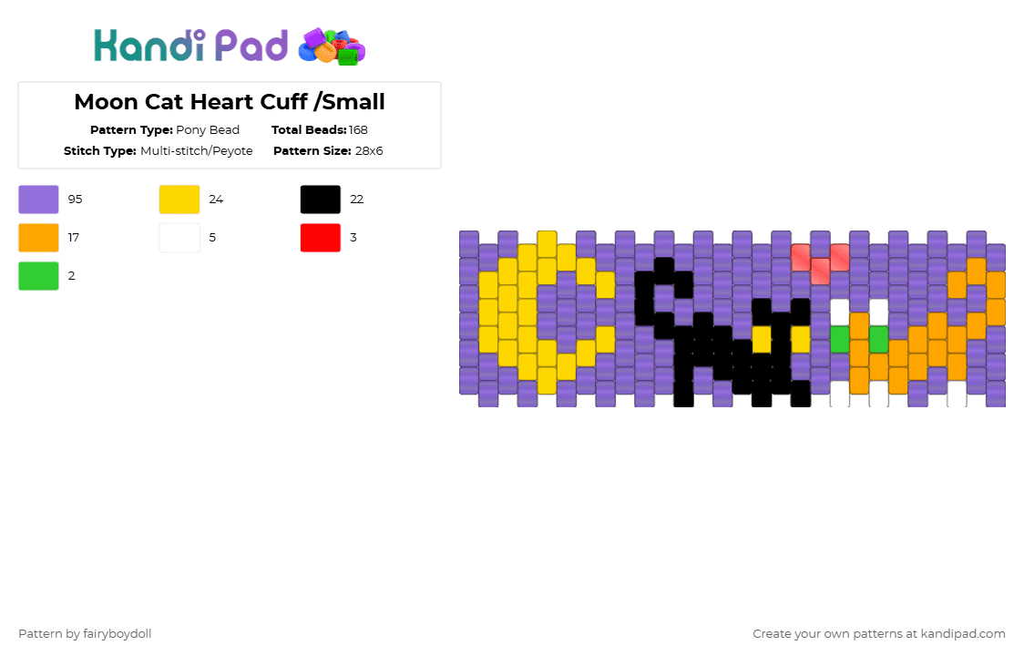 Moon Cat Heart Cuff /Small 28 - Pony Bead Pattern by fairyboydoll on Kandi Pad - purple,moon,cat,heart,love,halloween,spooky