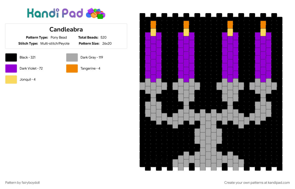 Candelabra Panel - Pony Bead Pattern by fairyboydoll on Kandi Pad - candelabra, candle, gothic, halloween, panel