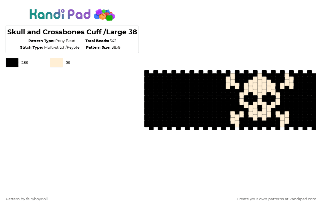 Skull and Crossbones Cuff /Large 38 - Pony Bead Pattern by fairyboydoll on Kandi Pad - black,skull,bones,emo,punk