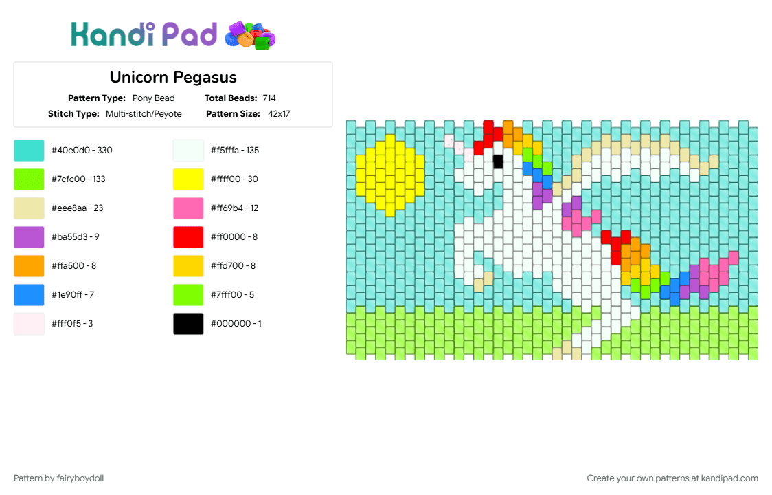 Unicorn Pegasus - Pony Bead Pattern by fairyboydoll on Kandi Pad - green, light blue
