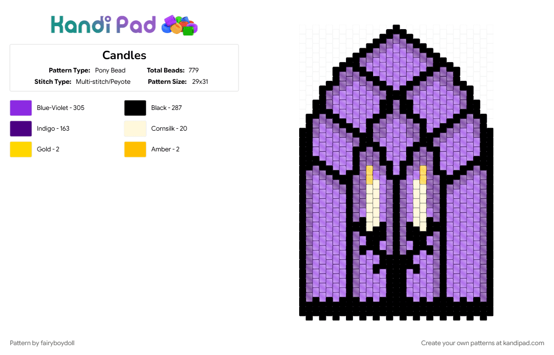 Gothic Candlelit Cathedral Window V.2 - Pony Bead Pattern by fairyboydoll on Kandi Pad - 