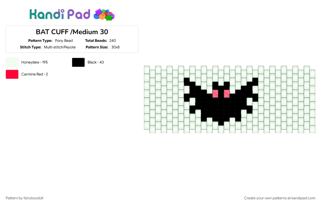 BAT CUFF /Medium 30 - Pony Bead Pattern by fairyboydoll on Kandi Pad - bat, halloween, spooky, white