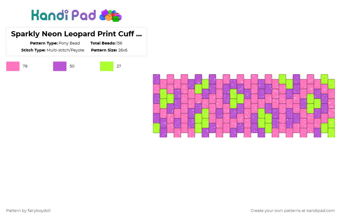 Sparkly Neon Leopard Print Cuff /Small 26 - Pony Bead Pattern by fairyboydoll on Kandi Pad - pink,leopard,animal print,fur,sparkly,glitter