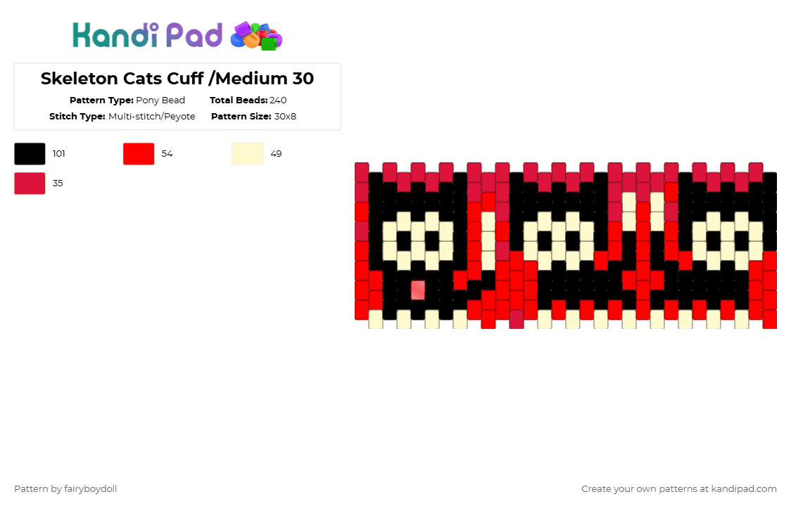 Skeleton Cats Cuff /Medium 30 - Pony Bead Pattern by fairyboydoll on Kandi Pad - yellow,red,skeleton,cat,y2k,emo