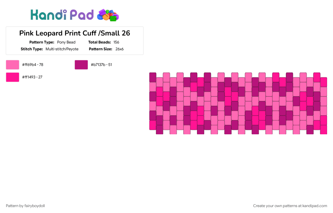 Pink Leopard Print Cuff /Small 26 - Pony Bead Pattern by fairyboydoll on Kandi Pad - animal print, cheetah, leopard, pink, y2k