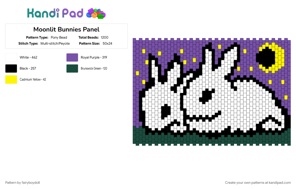 Moonlit Bunnies Panel - Pony Bead Pattern by fairyboydoll on Kandi Pad - bunny, moon, panel, purple, rabbit
