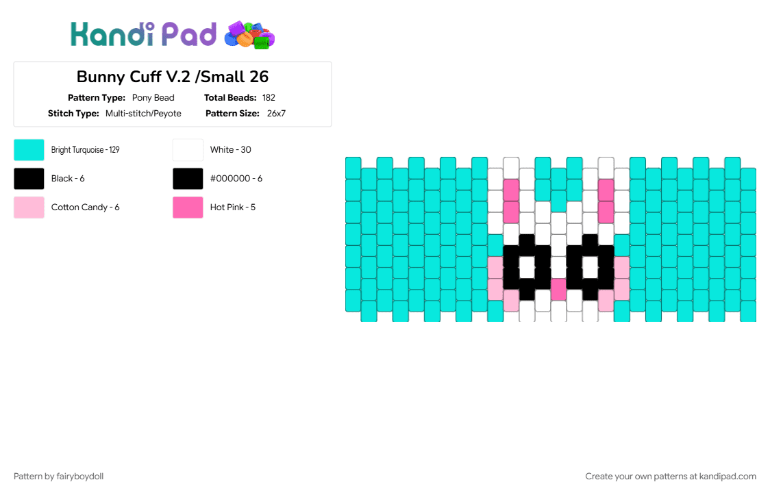 Bunny Cuff V.2 /Small 26 - Pony Bead Pattern by fairyboydoll on Kandi Pad - 