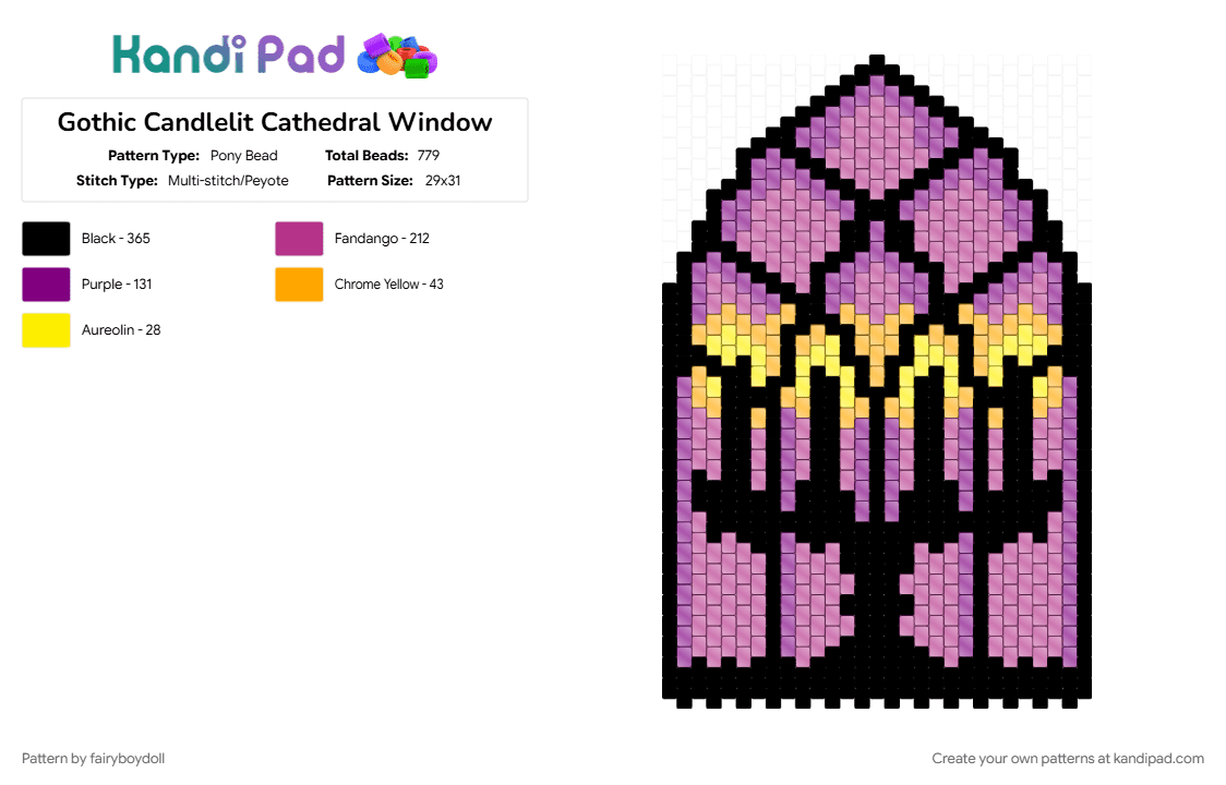 Gothic Candlelit Cathedral Window - Pony Bead Pattern by fairyboydoll on Kandi Pad - candle, gothic, pink, wall hanging, window