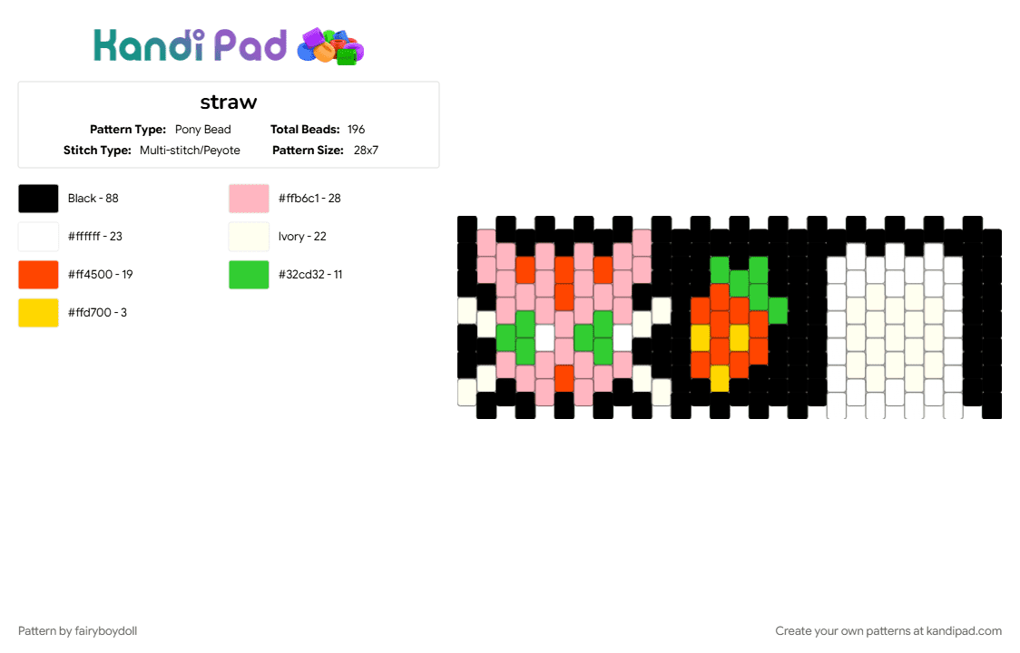 Strawberry Cat Cuff /Small 28 - Pony Bead Pattern by fairyboydoll on Kandi Pad - cat, milk, strawberry
