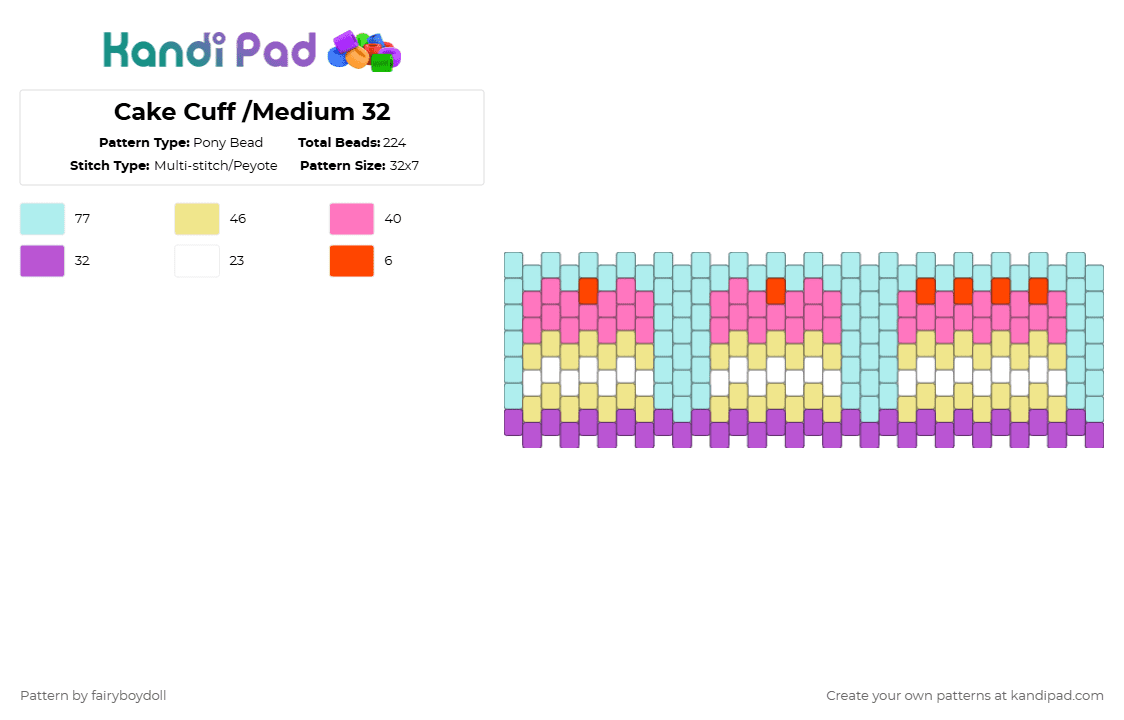 Cake Cuff /Medium 32 - Pony Bead Pattern by fairyboydoll on Kandi Pad - light blue,pink,food,sweets,cake