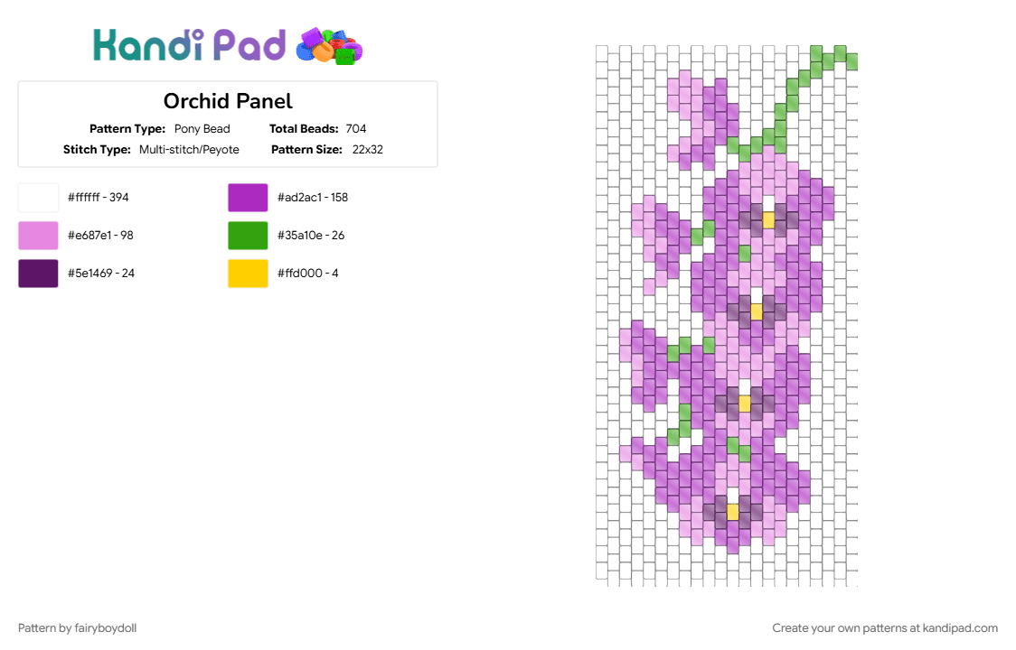 Orchid Panel - Pony Bead Pattern by fairyboydoll on Kandi Pad - flower, orchid, pink, wall art, white