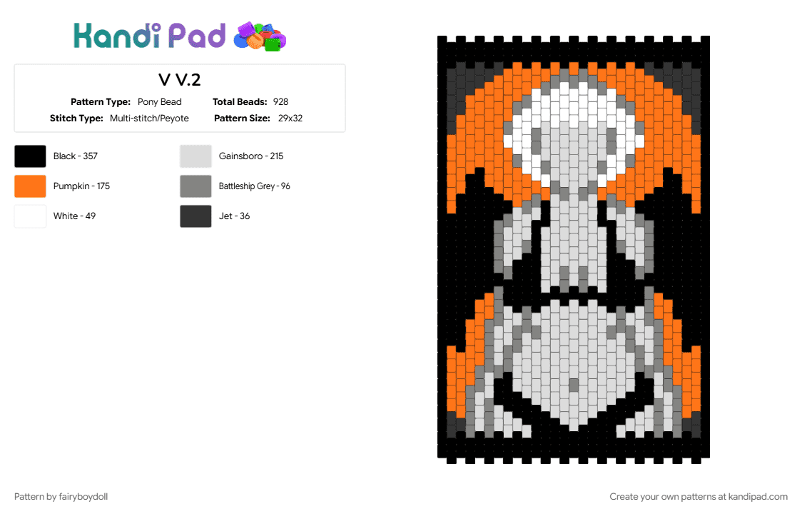 V - Pony Bead Pattern by fairyboydoll on Kandi Pad - 