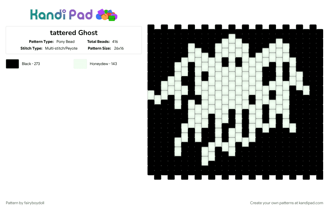 Tattered Ghost Panel - Pony Bead Pattern by fairyboydoll on Kandi Pad - ghost, halloween, panel, spooky