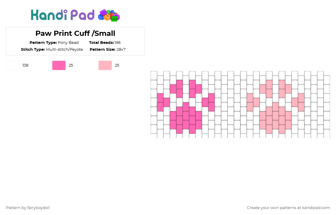 Paw Print Cuff /Small 28 - Pony Bead Pattern by fairyboydoll on Kandi Pad - white