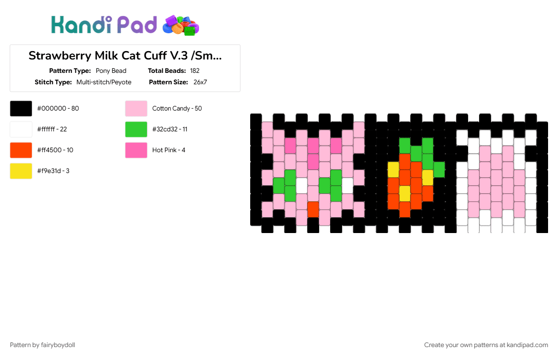Strawberry Milk Cat Cuff V.3 /Small 26 - Pony Bead Pattern by fairyboydoll on Kandi Pad - 