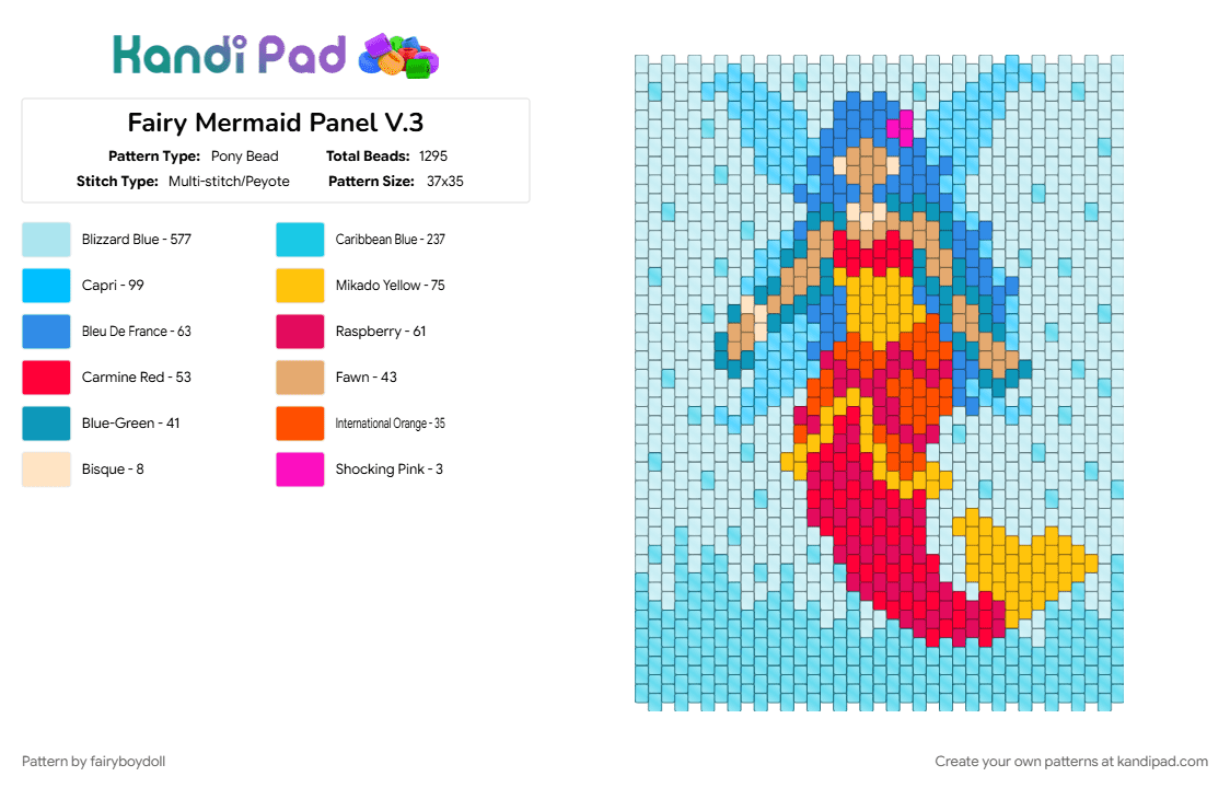 Fairy Mermaid Panel V.3 - Pony Bead Pattern by fairyboydoll on Kandi Pad - fairy, light blue, mermaid
