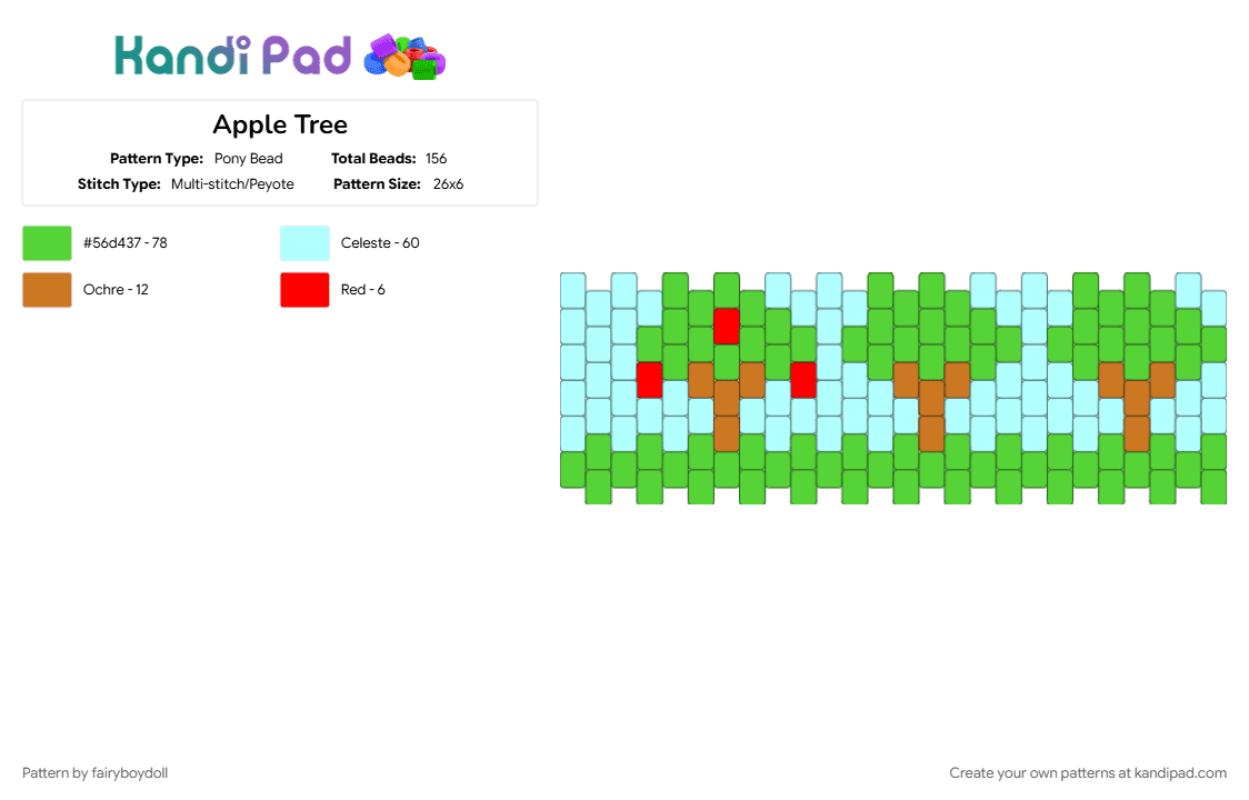 Apple Tree Cuff /Small 26 - Pony Bead Pattern by fairyboydoll on Kandi Pad - apple, nature, tree