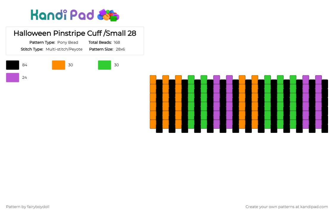 Halloween Pinstripe Cuff /Small 28 - Pony Bead Pattern by fairyboydoll on Kandi Pad - green, halloween, orange, spooky, stripe