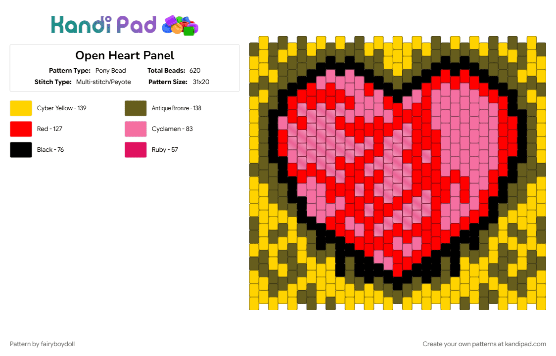 Open Heart Panel - Pony Bead Pattern by fairyboydoll on Kandi Pad - heart, panel, romance