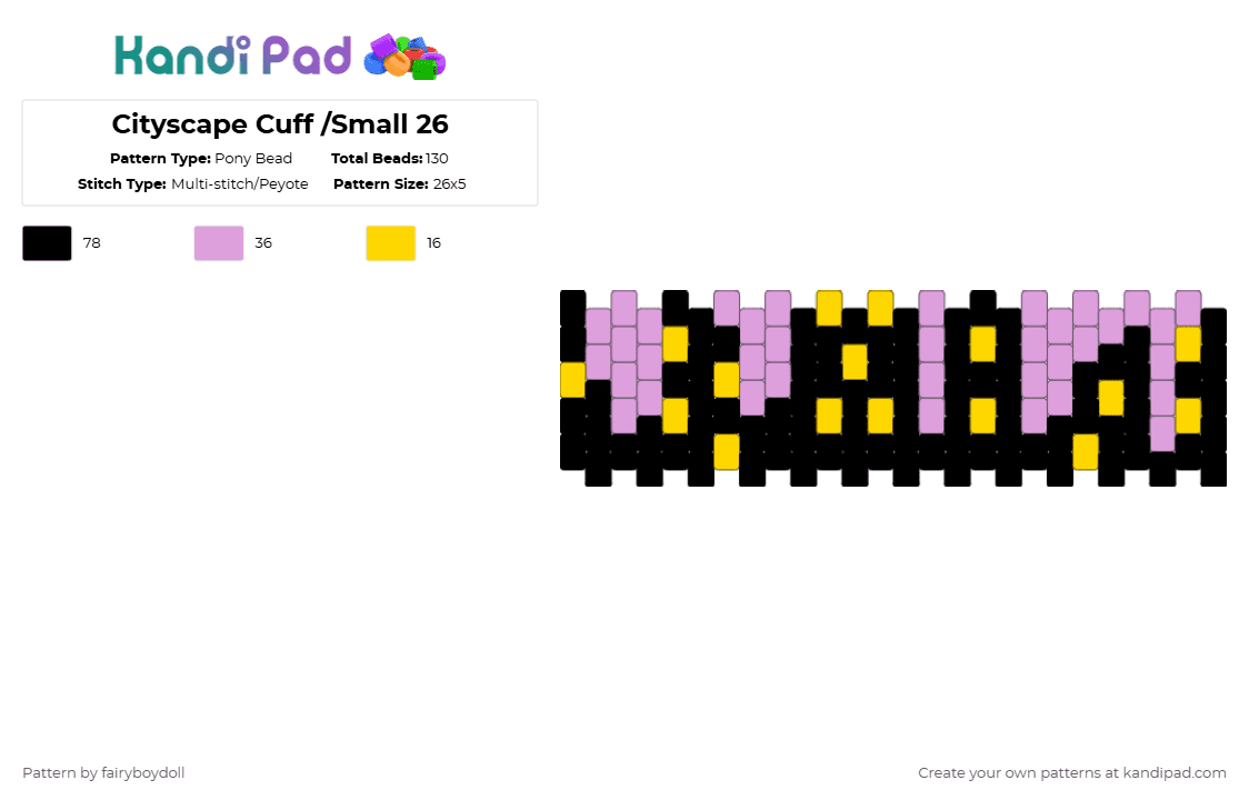 Cityscape Cuff /Small 26 - Pony Bead Pattern by fairyboydoll on Kandi Pad - pink,yellow,city,night