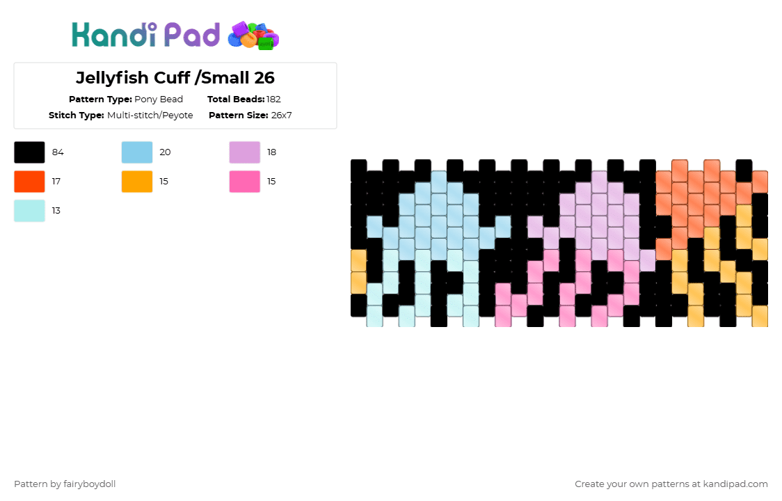 Jellyfish Cuff /Small 26 - Pony Bead Pattern by fairyboydoll on Kandi Pad - light blue,pink,jellyfish,ocean,fish