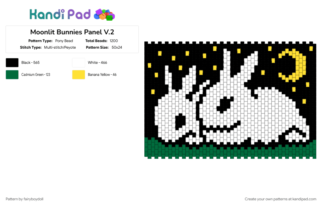 Moonlit Bunnies Panel V.2 - Pony Bead Pattern by fairyboydoll on Kandi Pad - bunny, green, moon, panel, rabbit, white, yellow