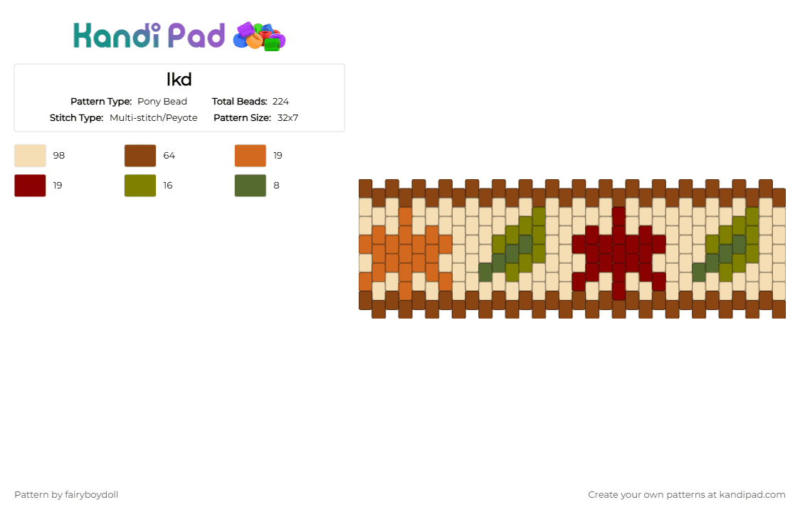 Fall Leaf Sweater Cuff /Medium 32 - Pony Bead Pattern by fairyboydoll on Kandi Pad - autumn, beige, cozy, fall, leaf, nature, red, season, sweater