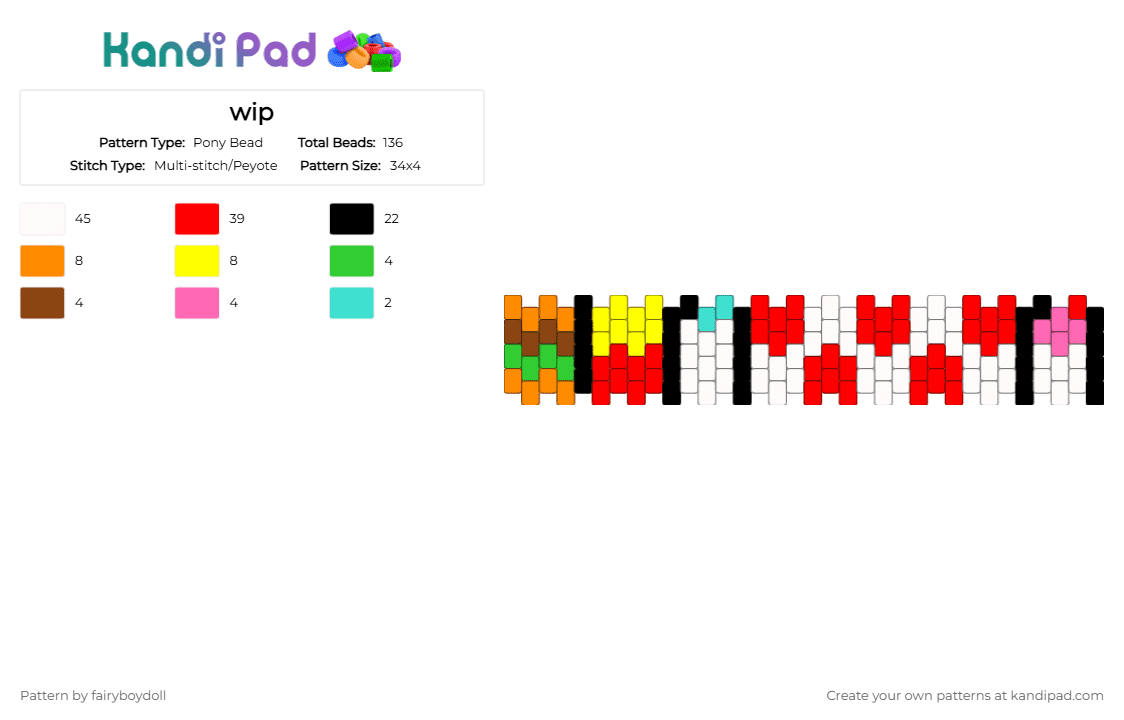 Diner Foods /Medium 34 - Pony Bead Pattern by fairyboydoll on Kandi Pad - cotddiner, diner, food, red, white
