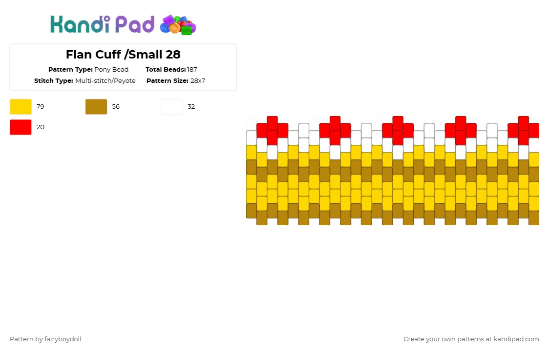 Flan Cuff /Small 28 - Pony Bead Pattern by fairyboydoll on Kandi Pad - yellow,gold