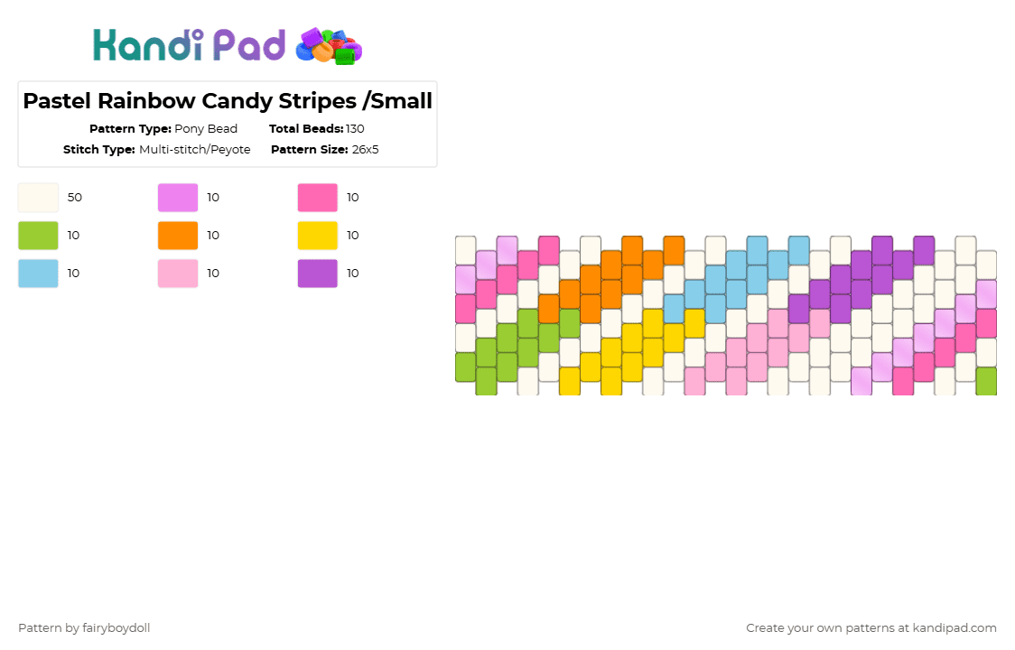 Pastel Rainbow Candy Stripes /Small 26 - Pony Bead Pattern by fairyboydoll on Kandi Pad - pink,candy,stripes,rainbow