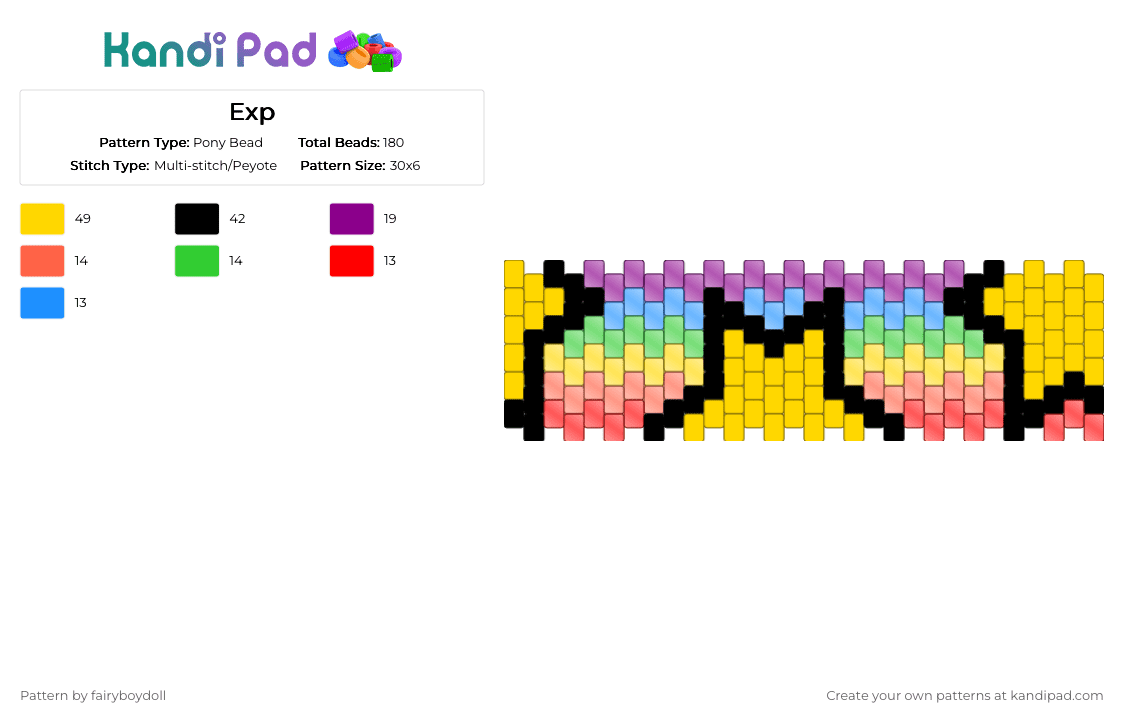 Rainbow Star Fragments Cuff /Medium 30 - Pony Bead Pattern by fairyboydoll on Kandi Pad - rainbow, red, star, yellow