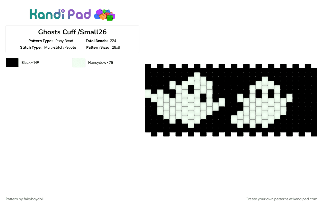 Ghosts Cuff /Small26 - Pony Bead Pattern by fairyboydoll on Kandi Pad - 