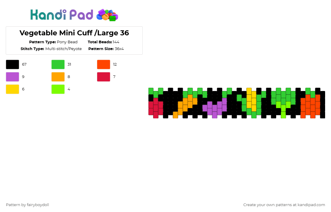 Vegetable Mini Cuff /Large 36 - Pony Bead Pattern by fairyboydoll on Kandi Pad - black,red,green,cotdvegetables,vegetable,food,gardening