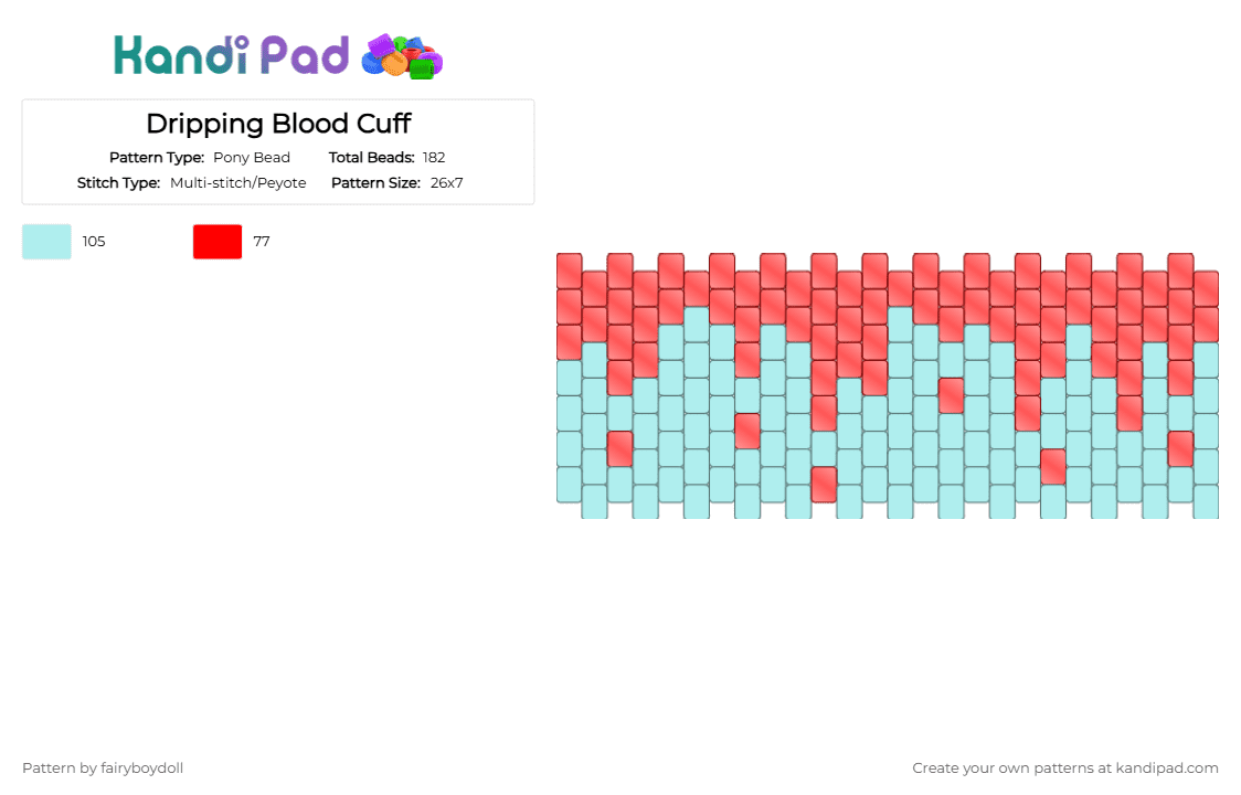 Dripping Blood Cuff /Small 26 - Pony Bead Pattern by fairyboydoll on Kandi Pad - blood, dripping, light blue, red, spooky